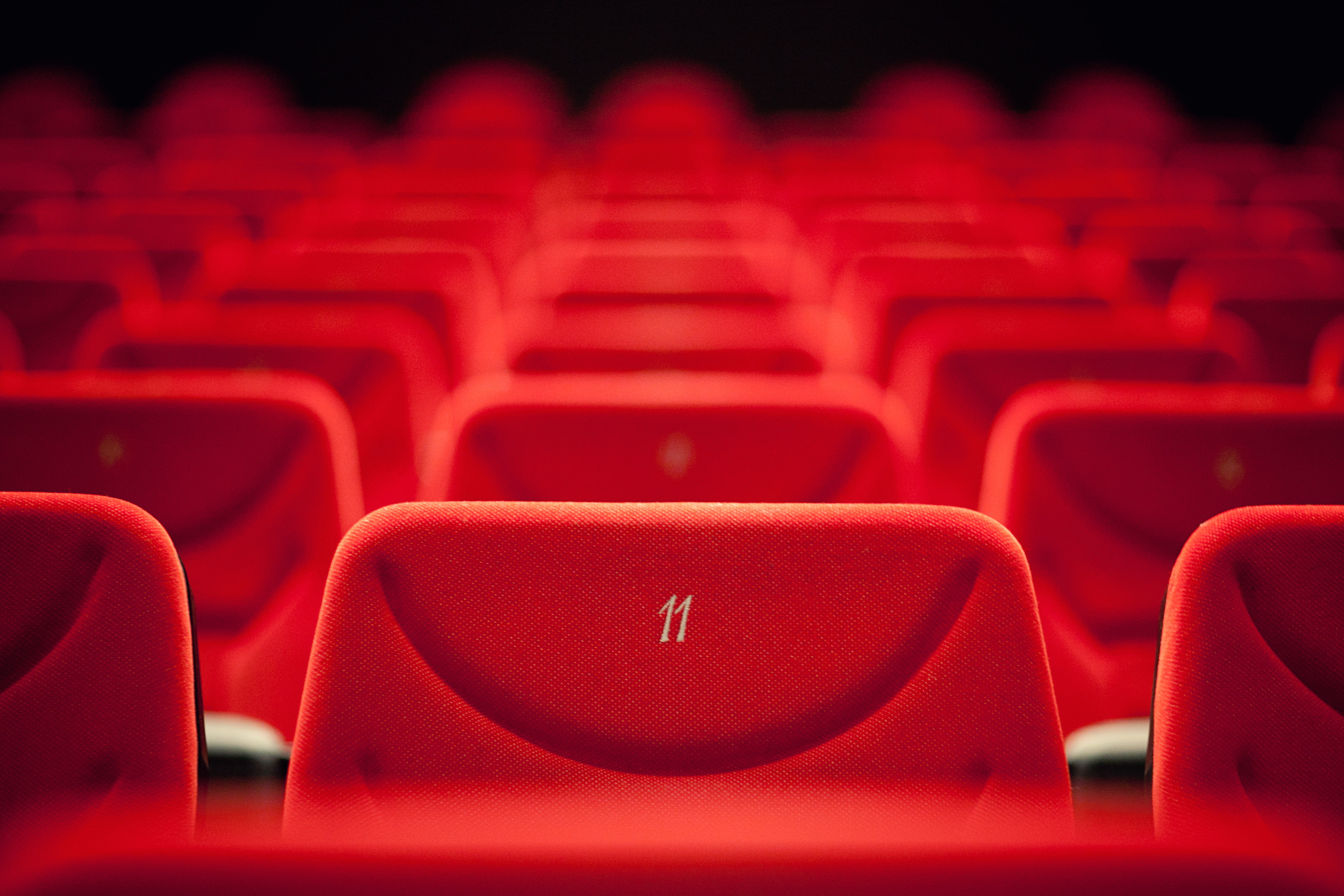 red cinema seat, chair, room, the ranks, number, movie theater