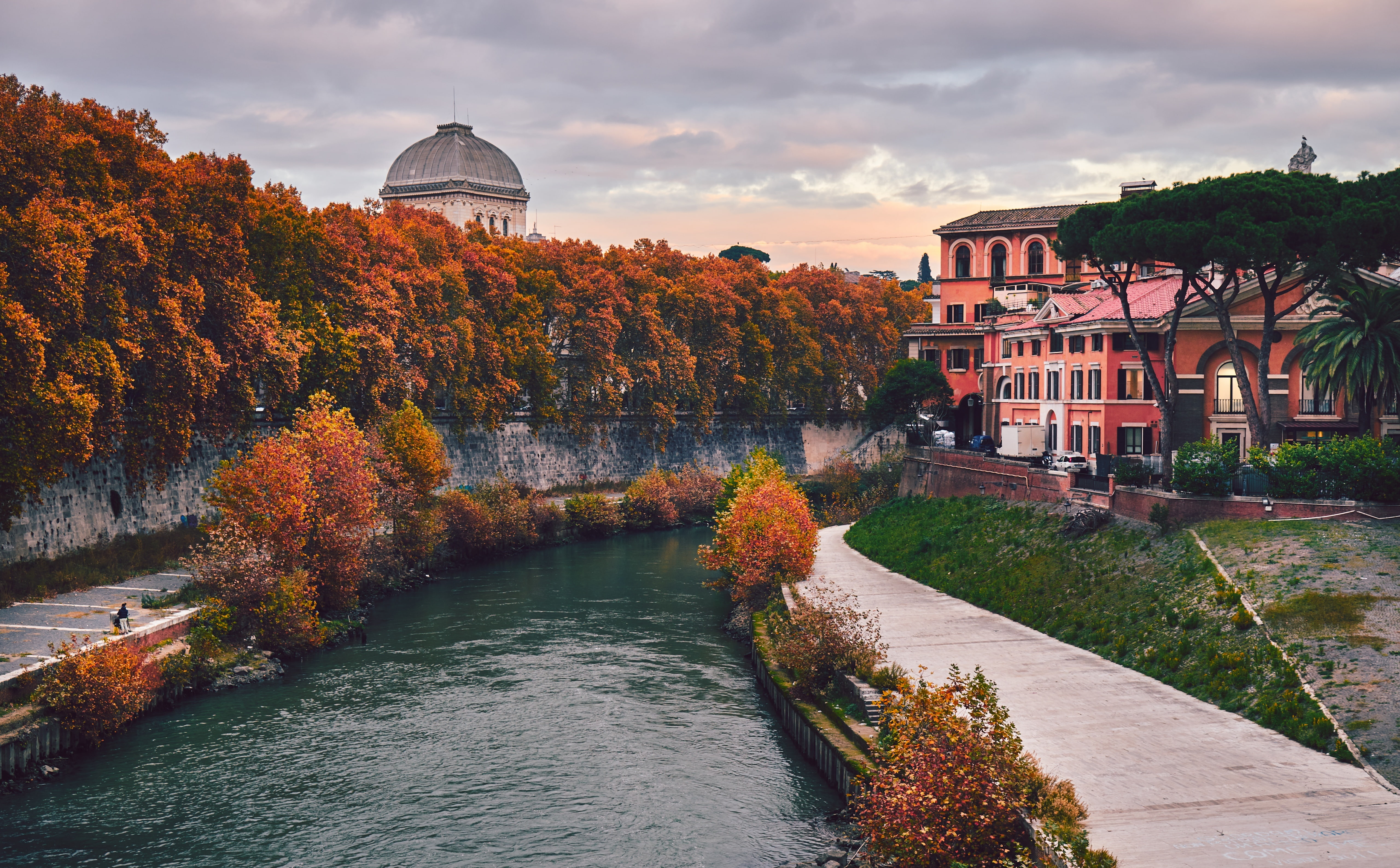 Tiber Island, Rome, Italy, pink concrete building, Europe, Autumn