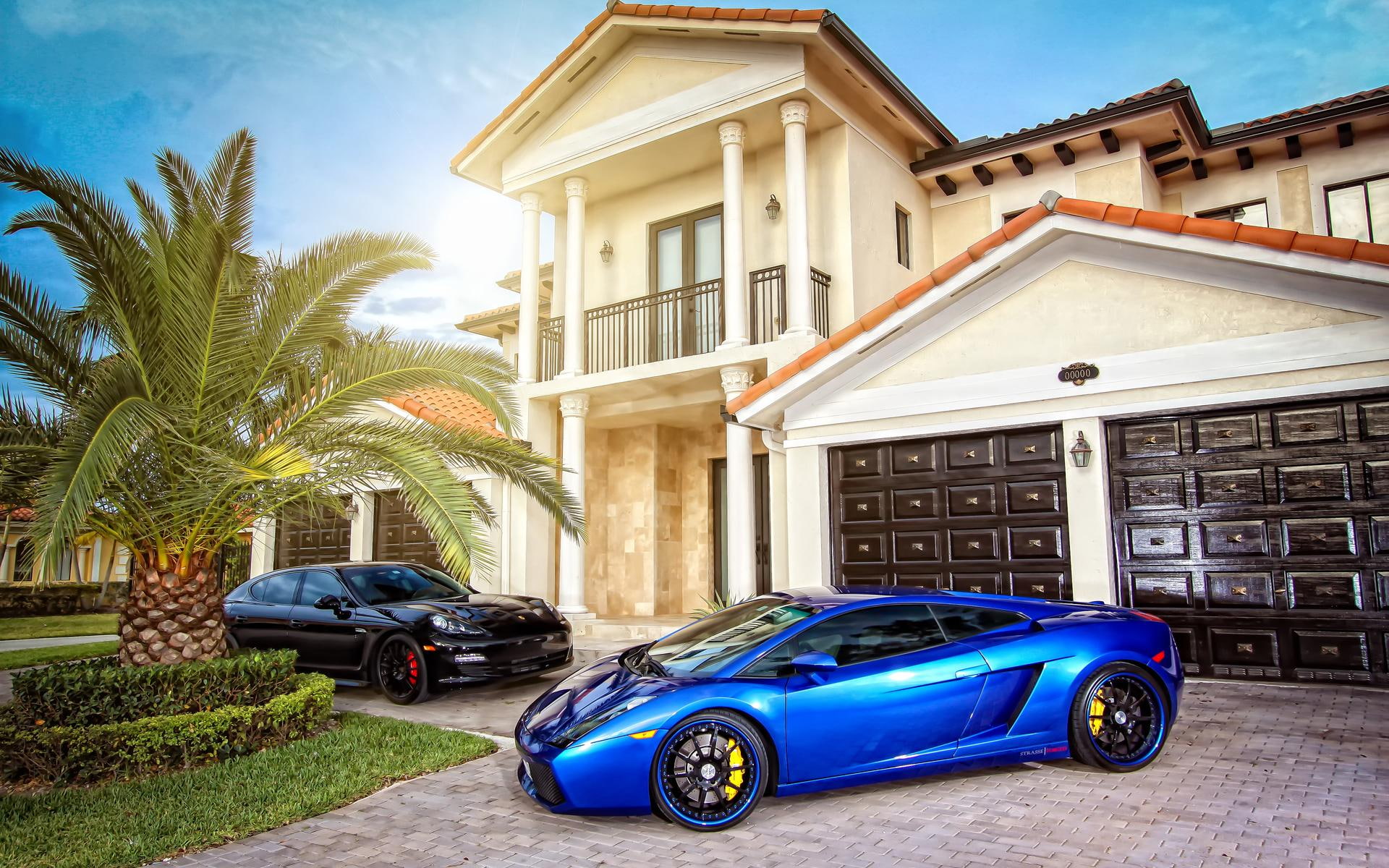 Lucky Guy Has A Lamborghini A Porsche, driveway, house, sunny