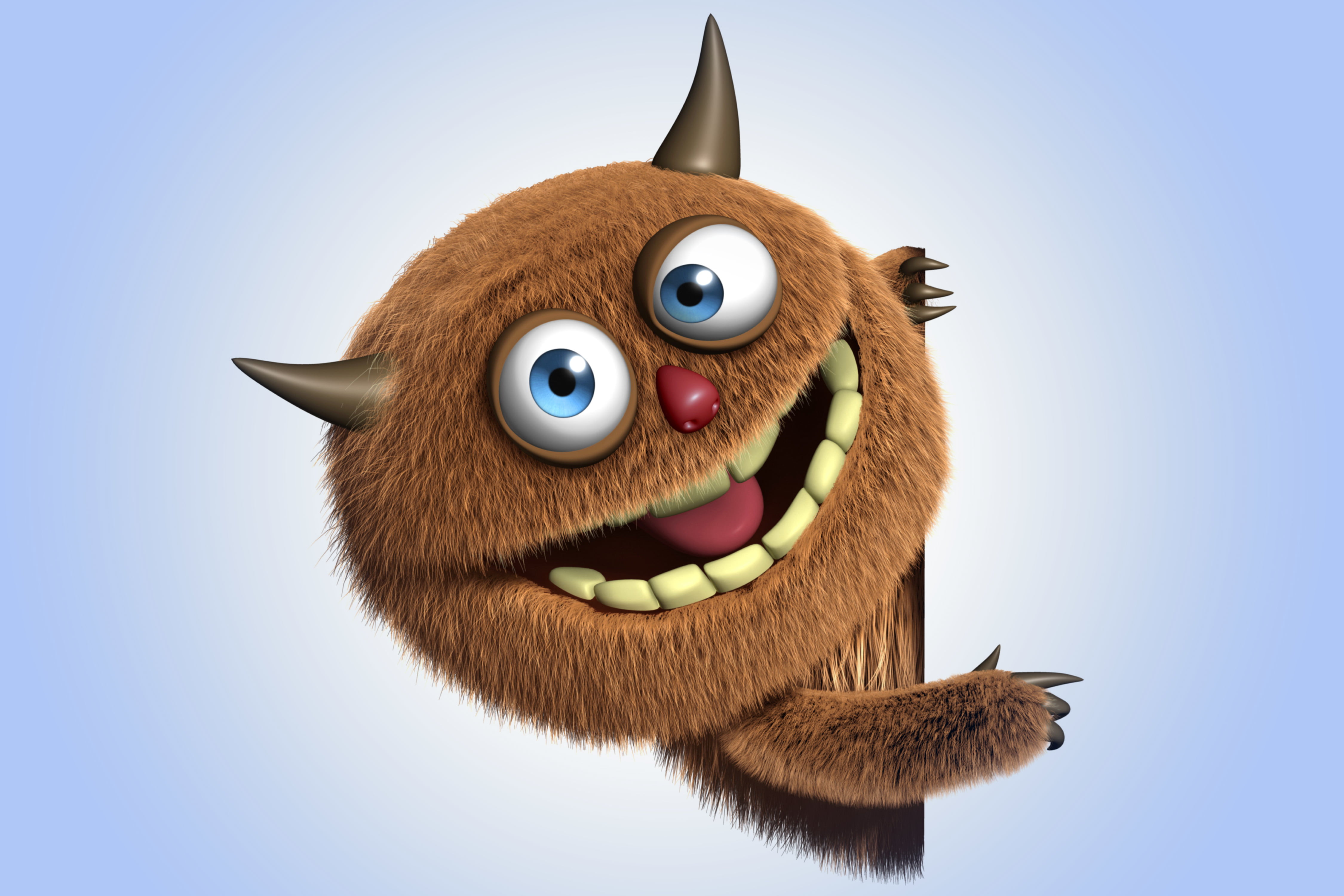 smiling brown monster illustration, cartoon, character, funny