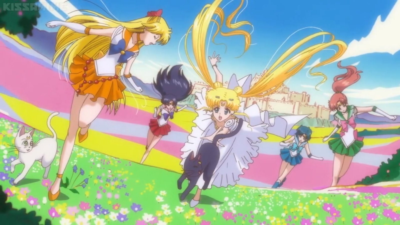 anime, cat, crystal, flower, friend, group, moon, sailor, senshi