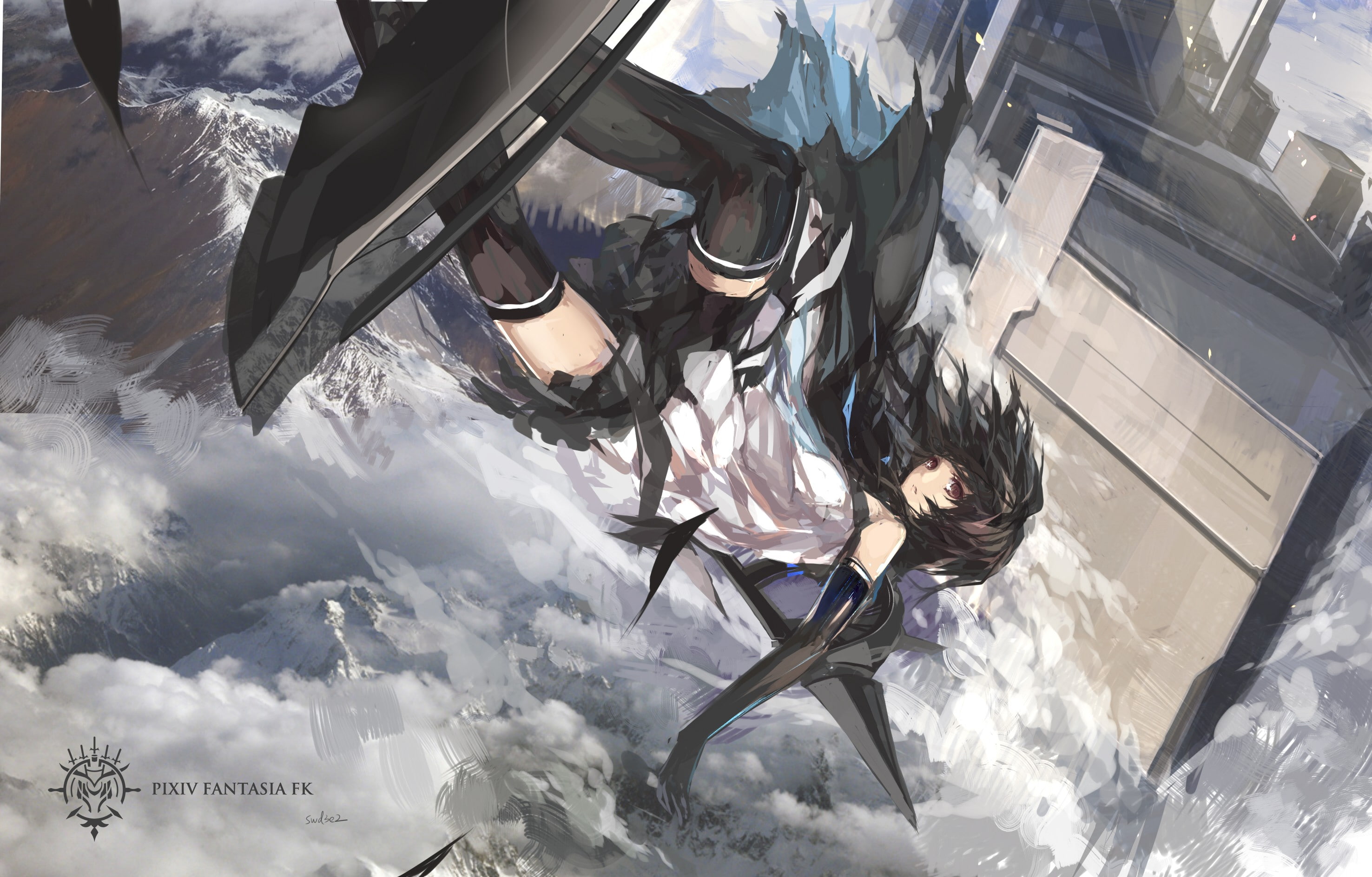 swd3e2, thigh-highs, original characters, clouds, anime, Pixiv Fantasia
