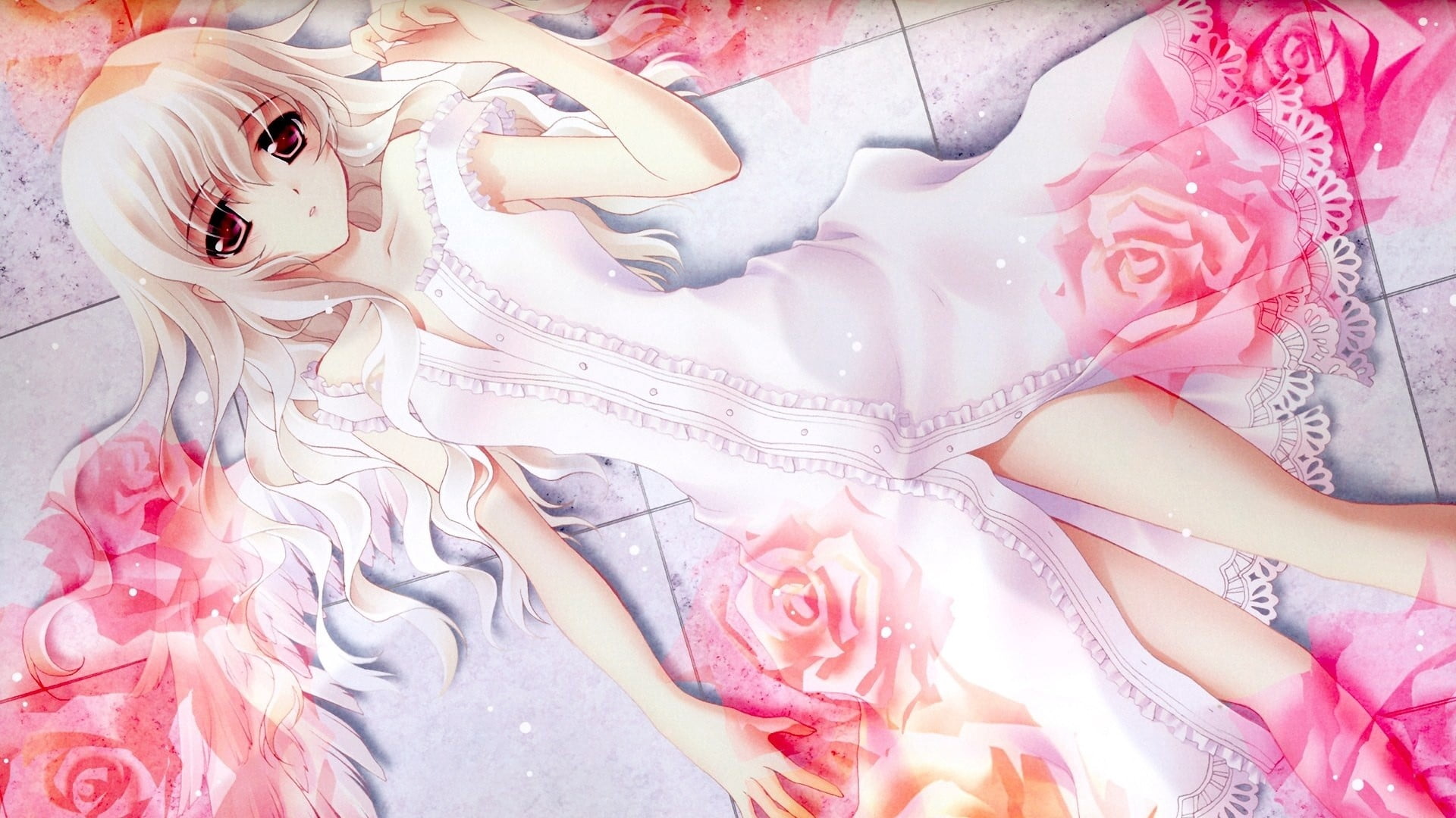 white haired female anime character illustration, girl, dress