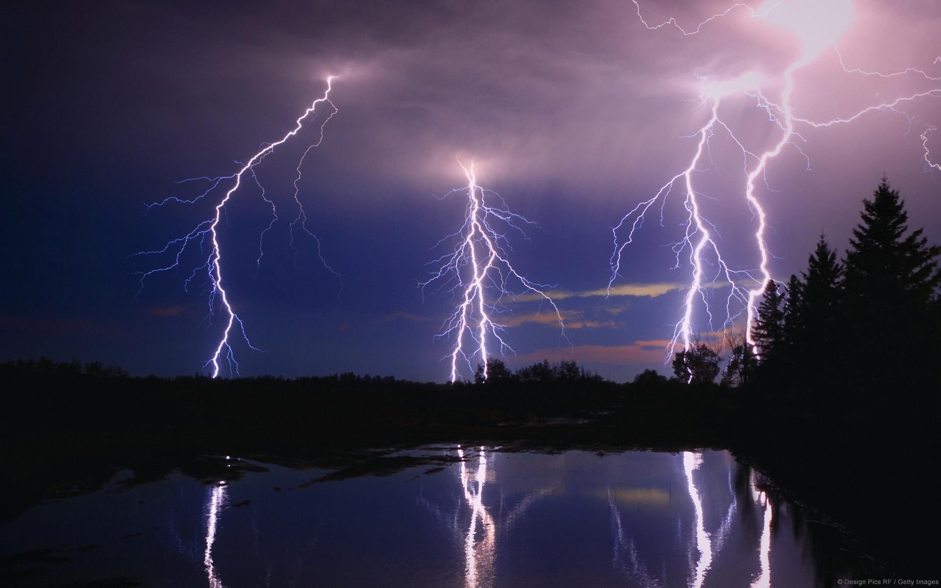 Lightning Bolts, landscape, lake, night, 3d and abstract