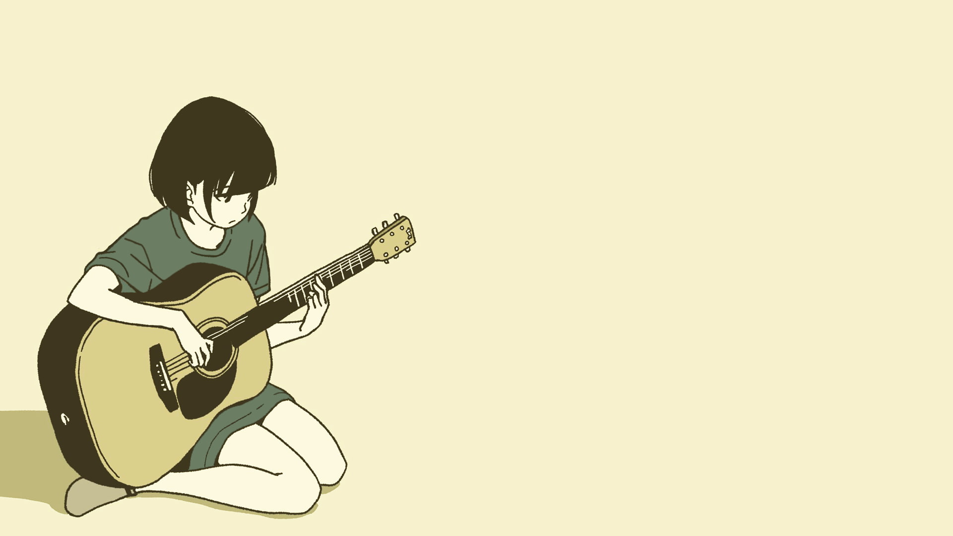 anime girls, guitar, simple background, music, musical instrument