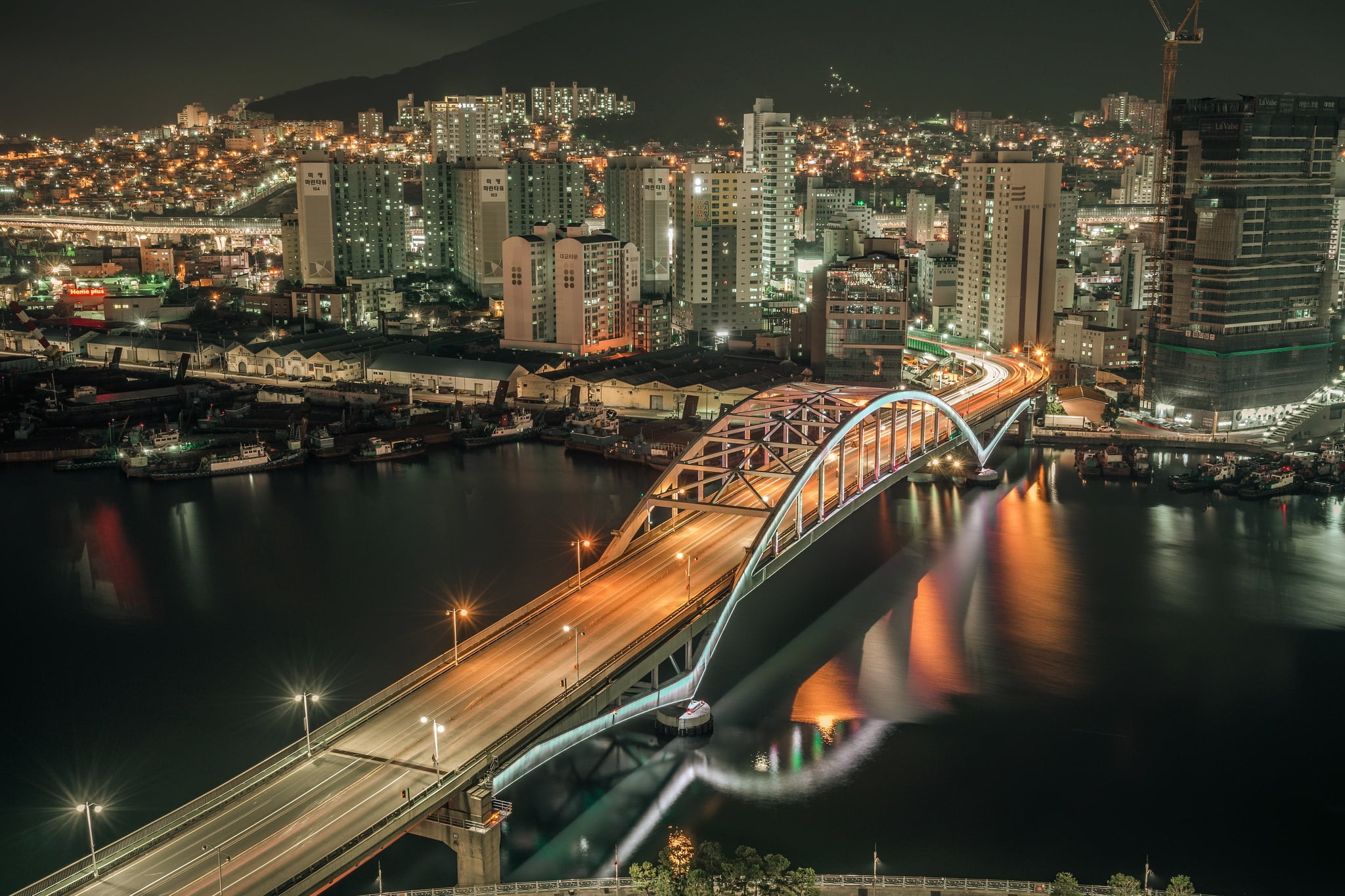 night, the city, South Korea, Busan