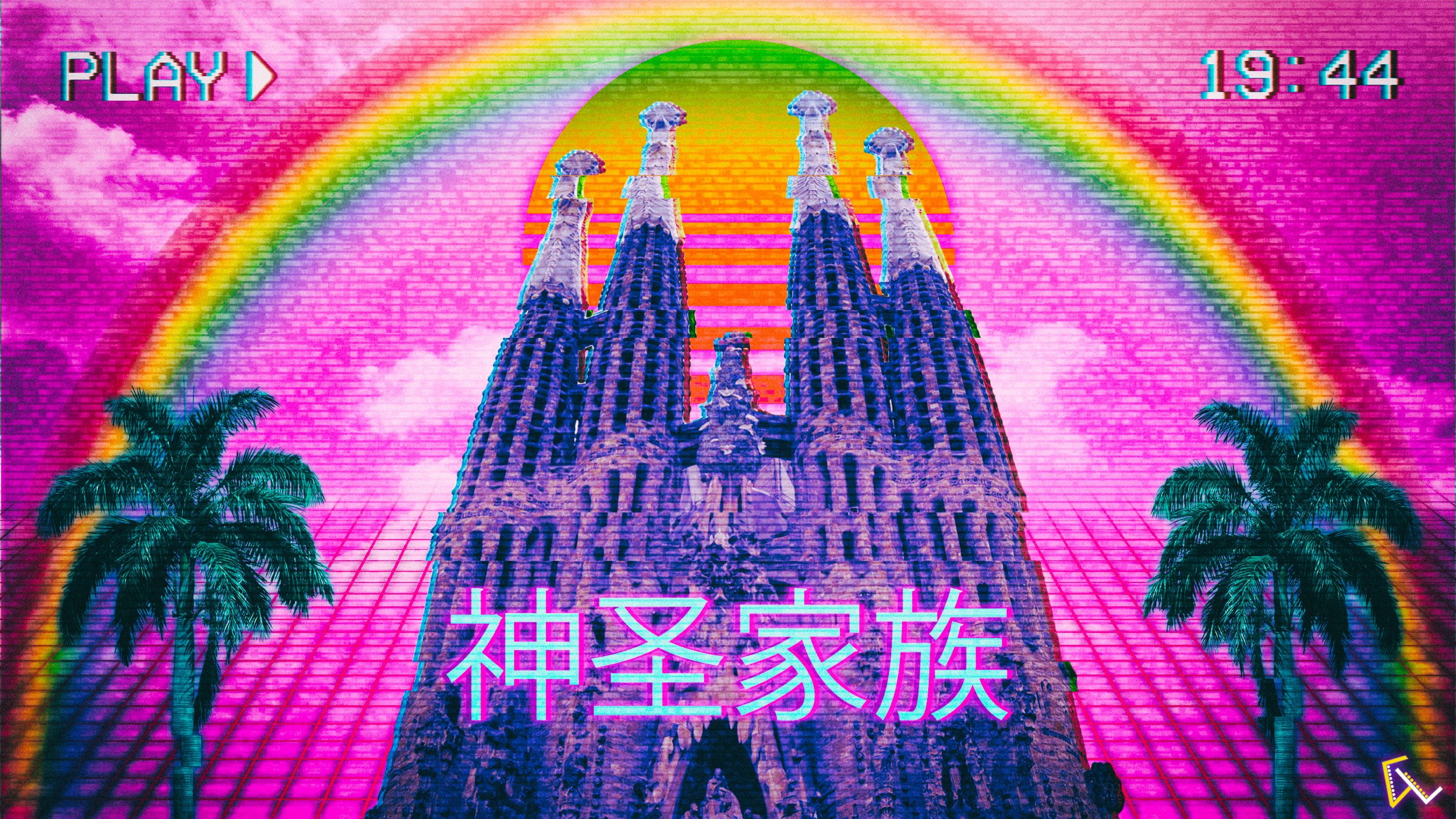 rainbows, Sagrada Familia, vaporwave