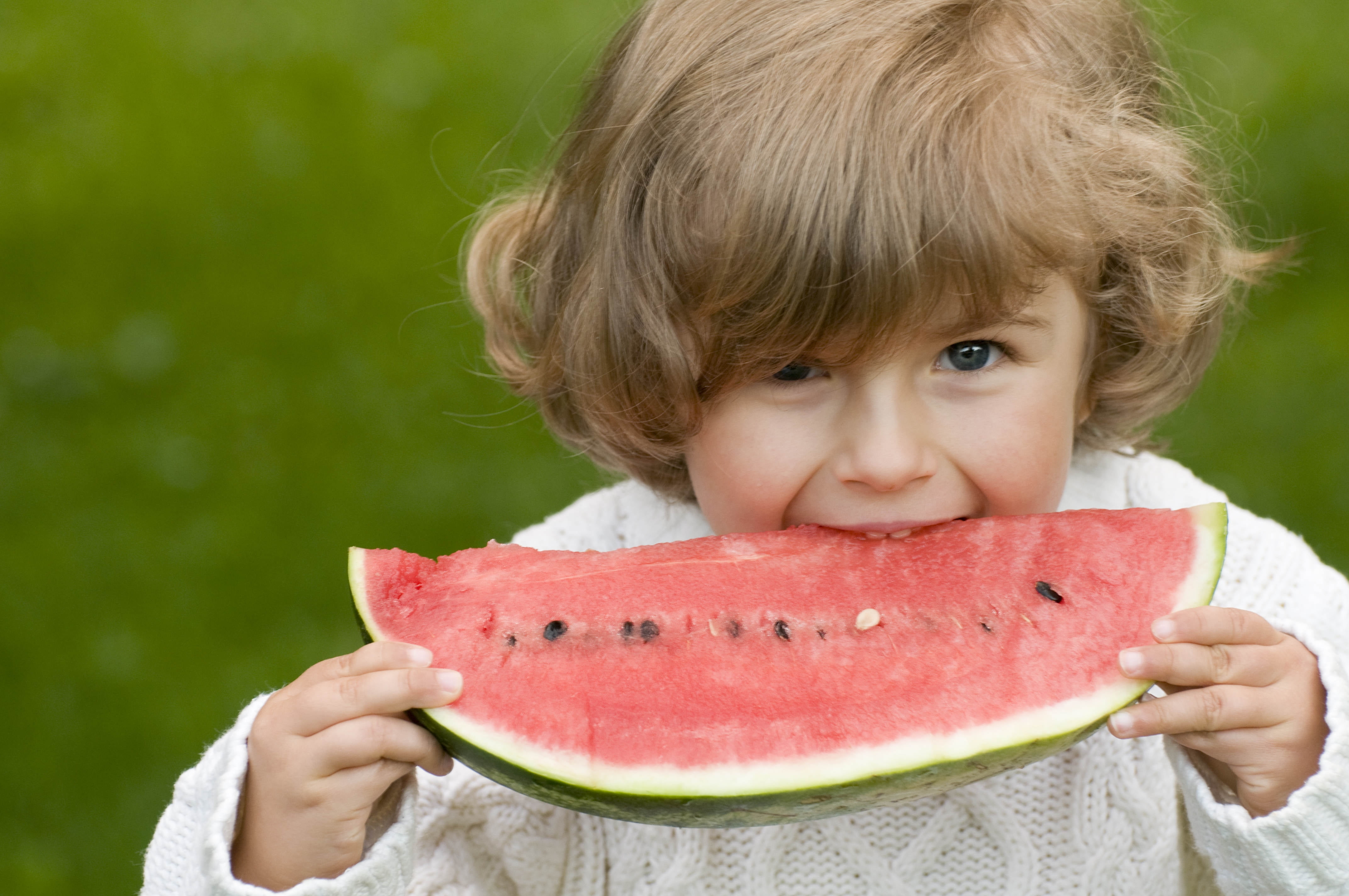 toddler's white knit sweater, baby, food, watermelon, child, fruit