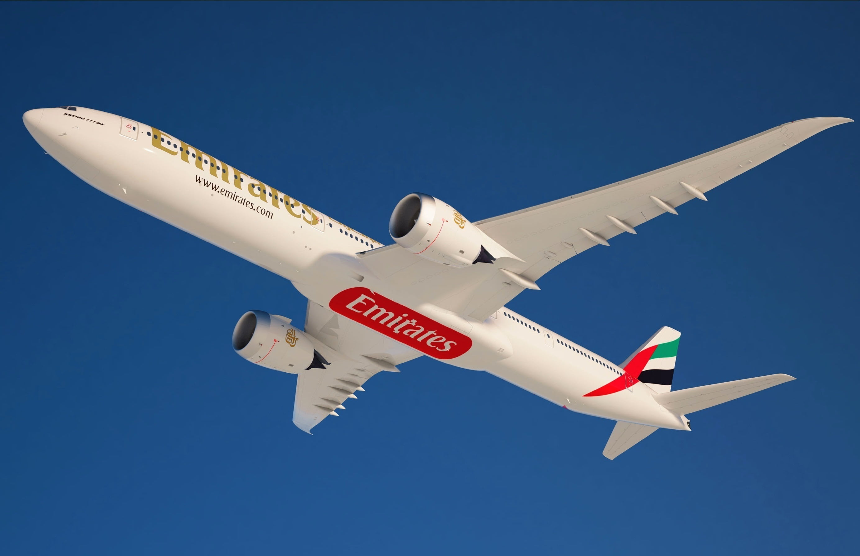 white Emirates airplane, The sky, Weather, Wings, Boeing, Height