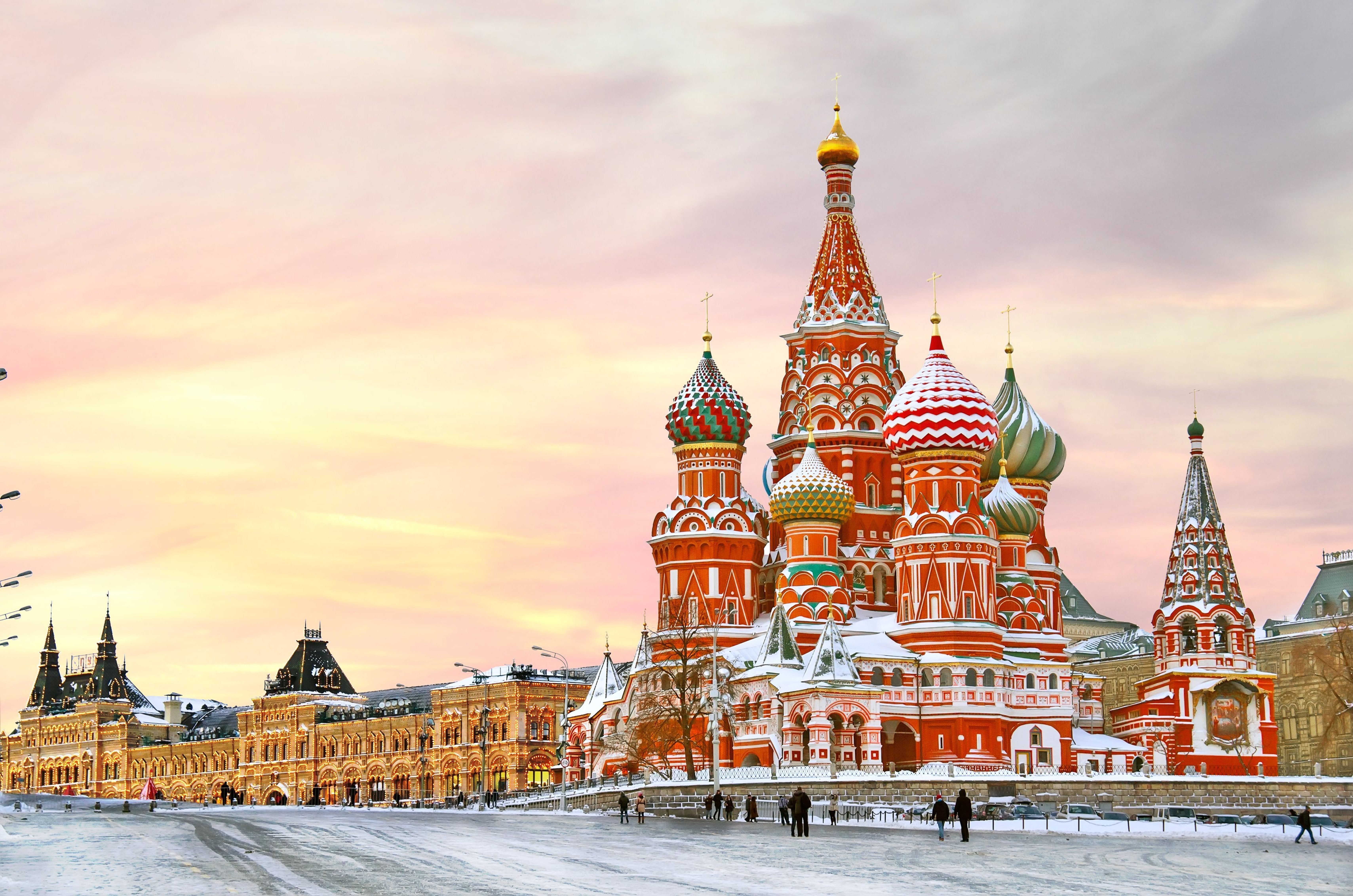 St. Basils Cathedral, Moscow, winter, snow, city, area, The Kremlin