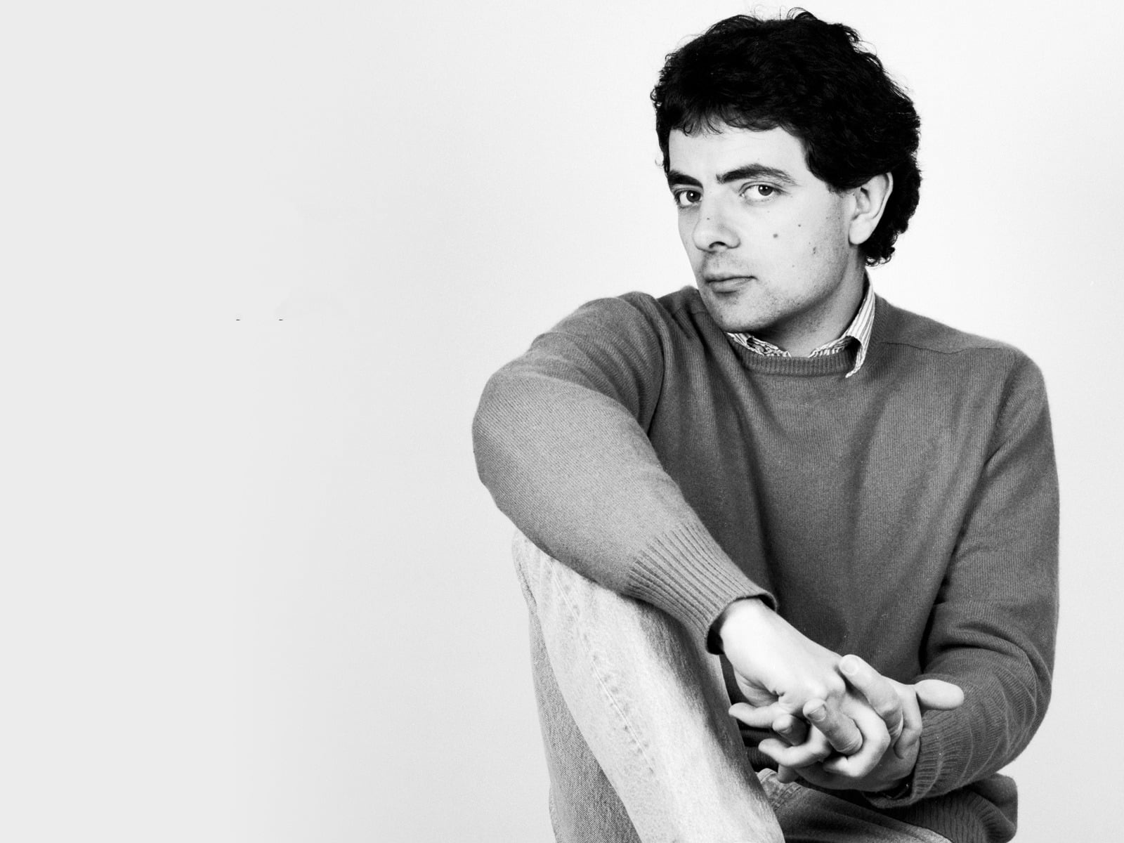 Rowan Atkinson, look, b/W, comedian, young men, young adult, one person