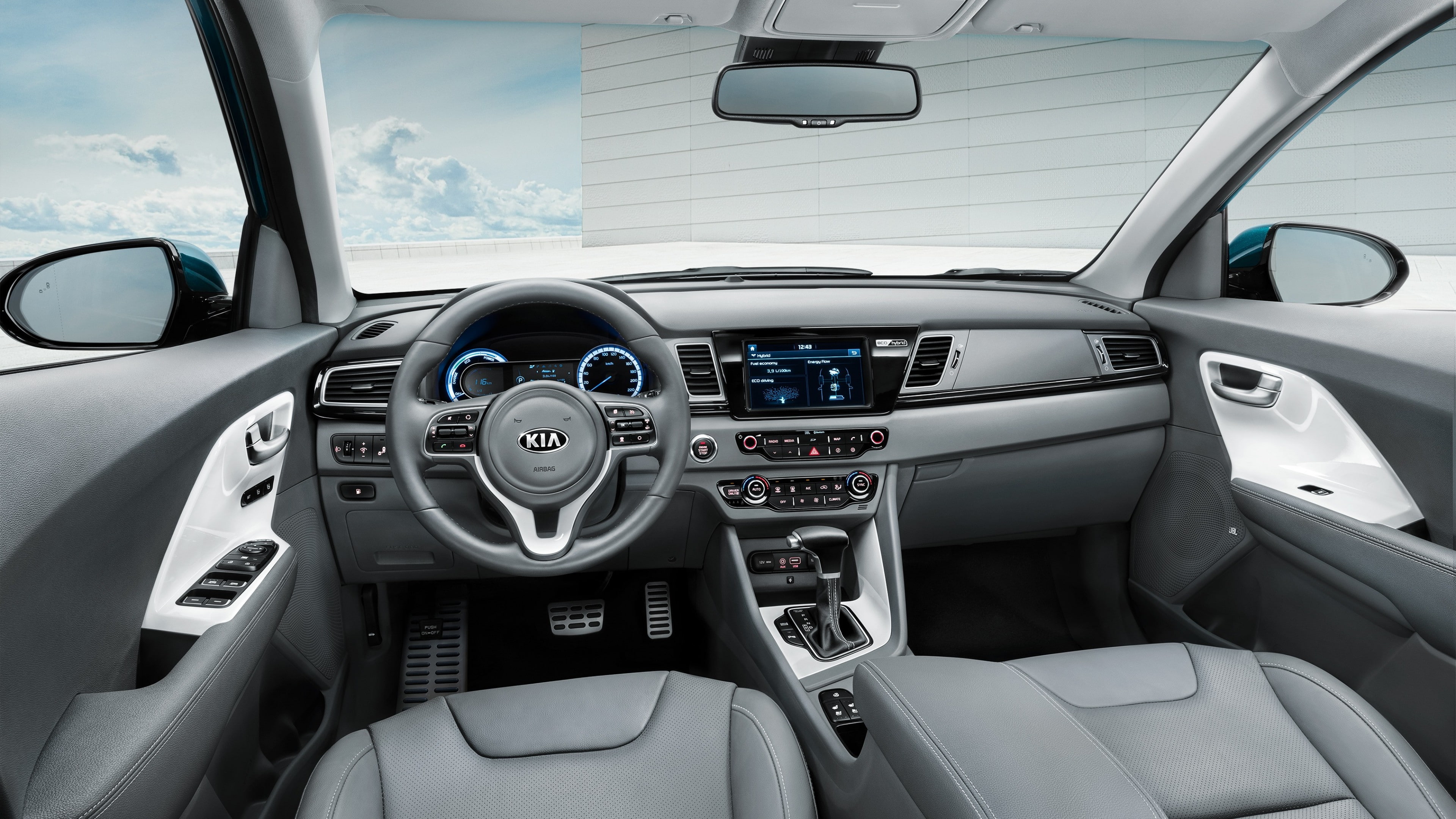gray Kia vehicle interior, Kia Niro Worldwide, Geneva Auto Show 2016