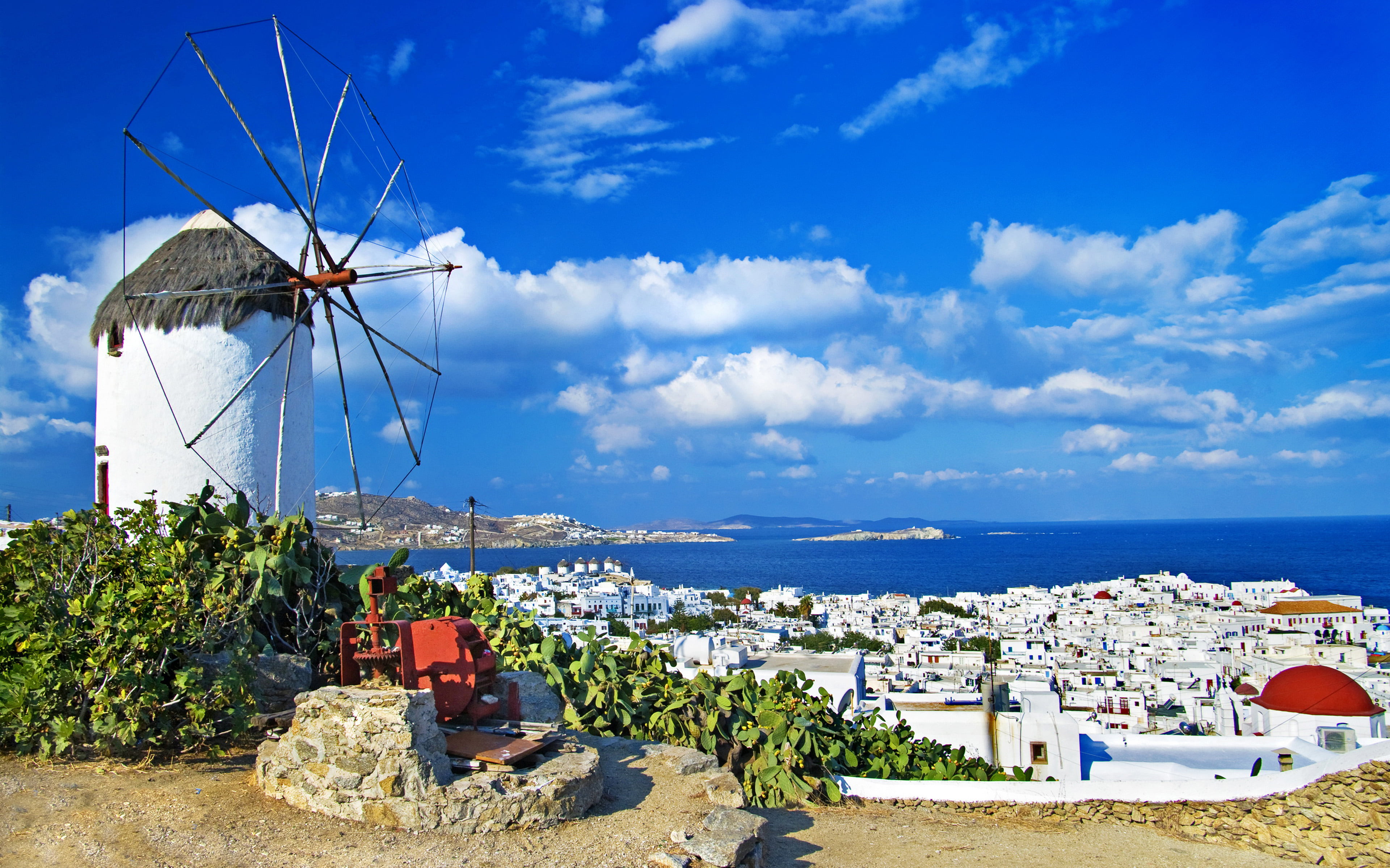 Mykonos Island And Greece In The Cyclades Aegean Sea Windmills Of The 16th Century Desktop Hd Wallpaper For Mobile Phones Tablet And Pc 3840×2400