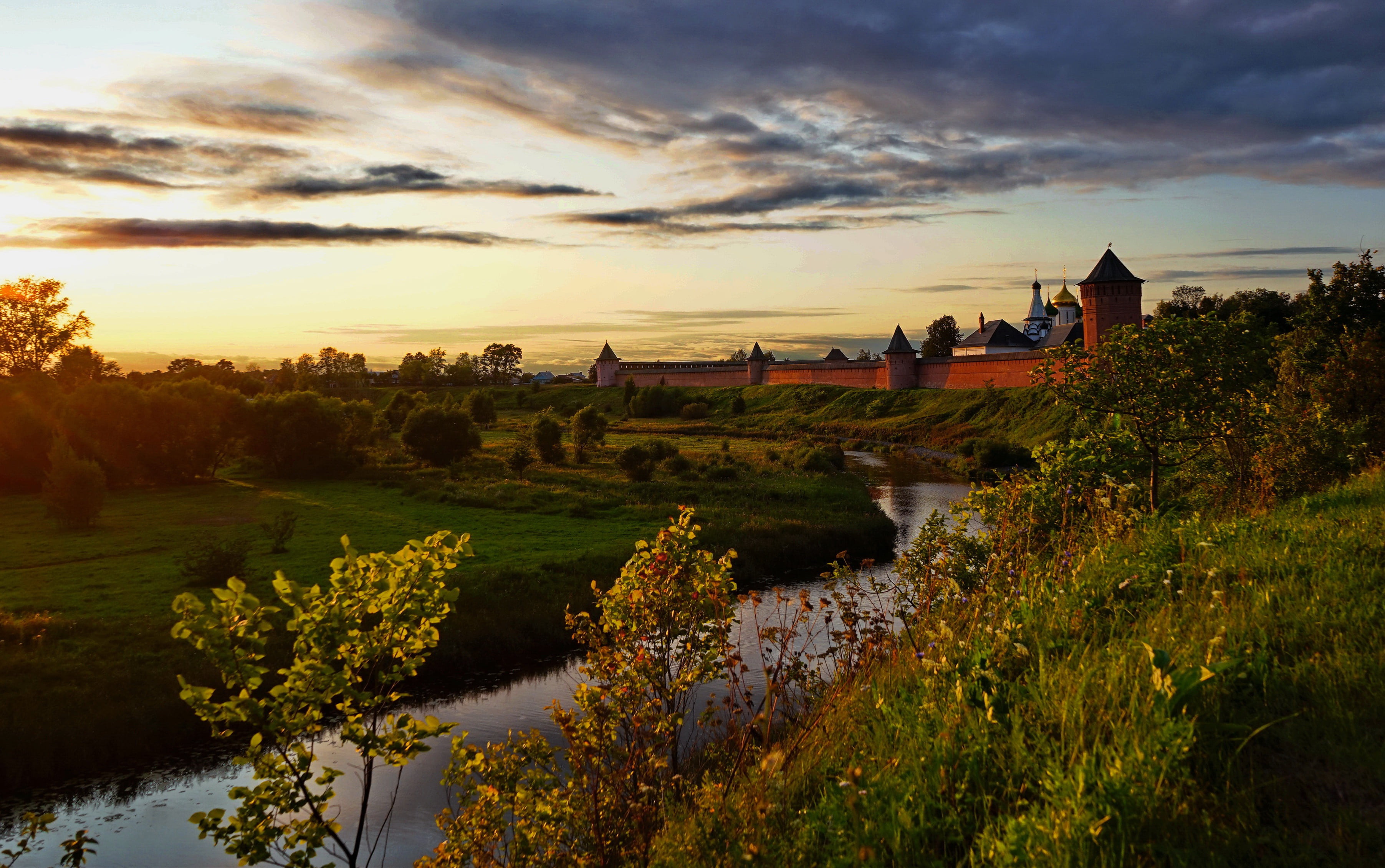 sunset, the city, background, the monastery, Suzdal