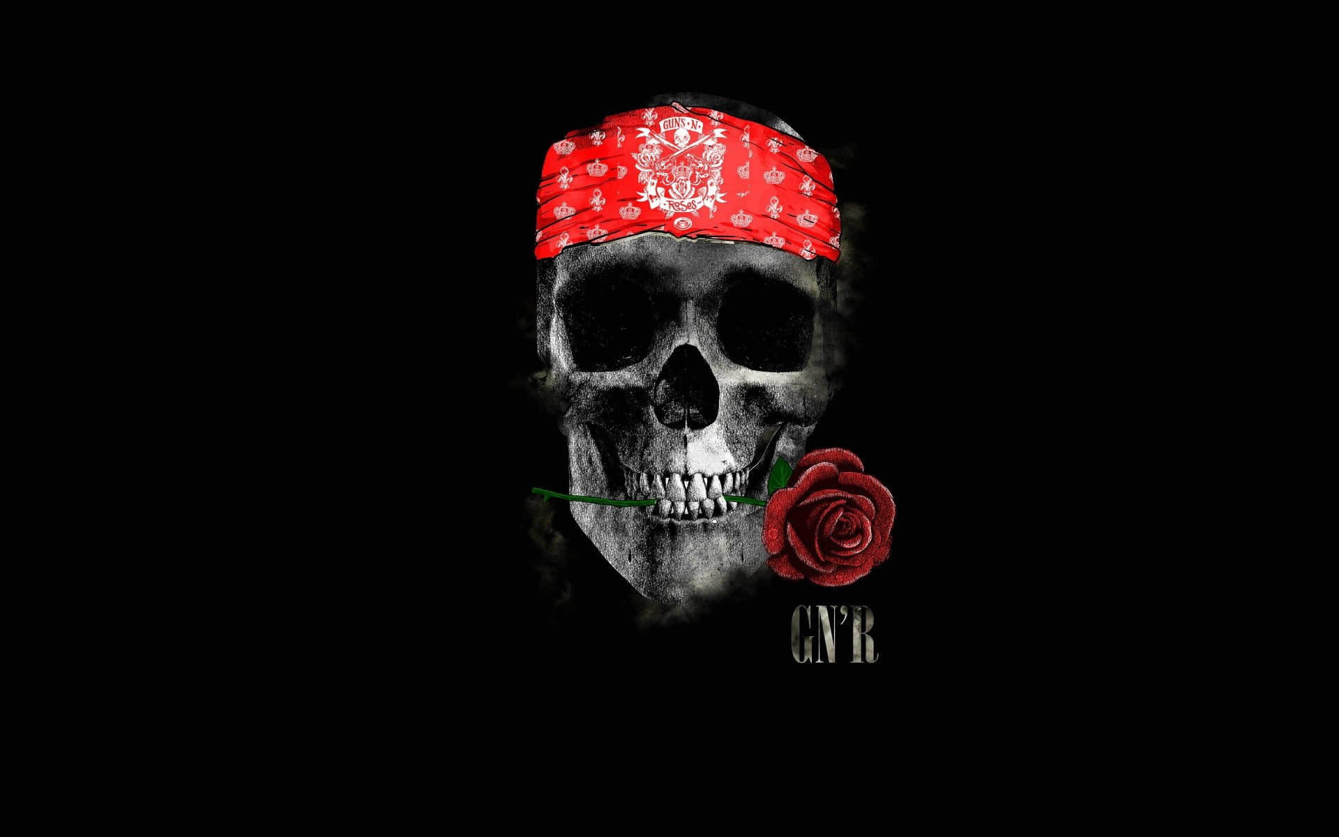 skull, rose, minimalism, Guns N' Roses, GNR, headband, rock and roll