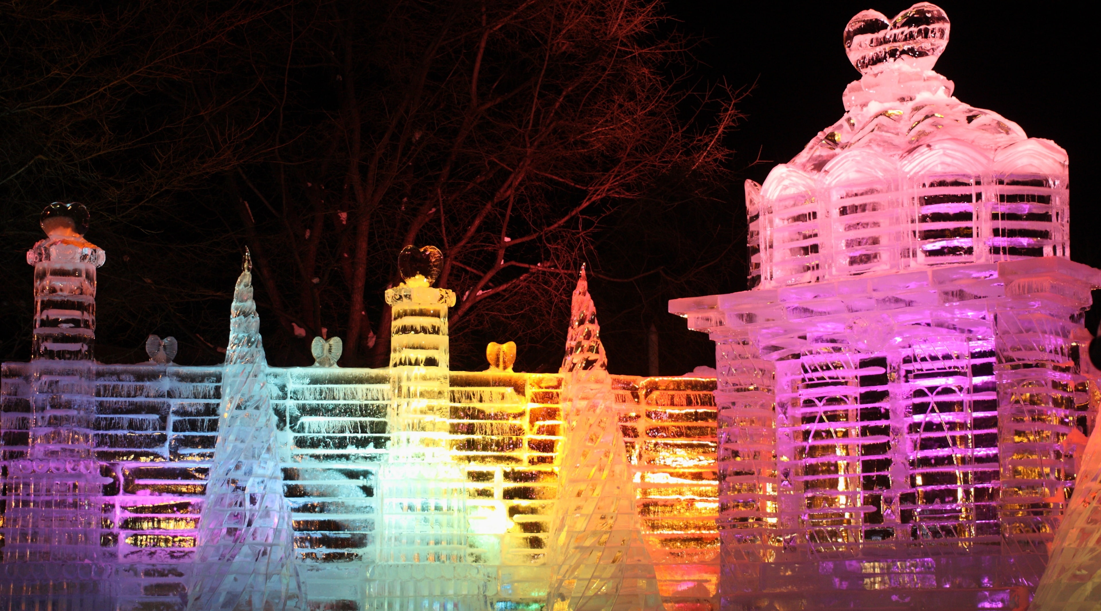 Rainbow Ice Buildings, Aero, Colorful, Festival, Japan, Snow