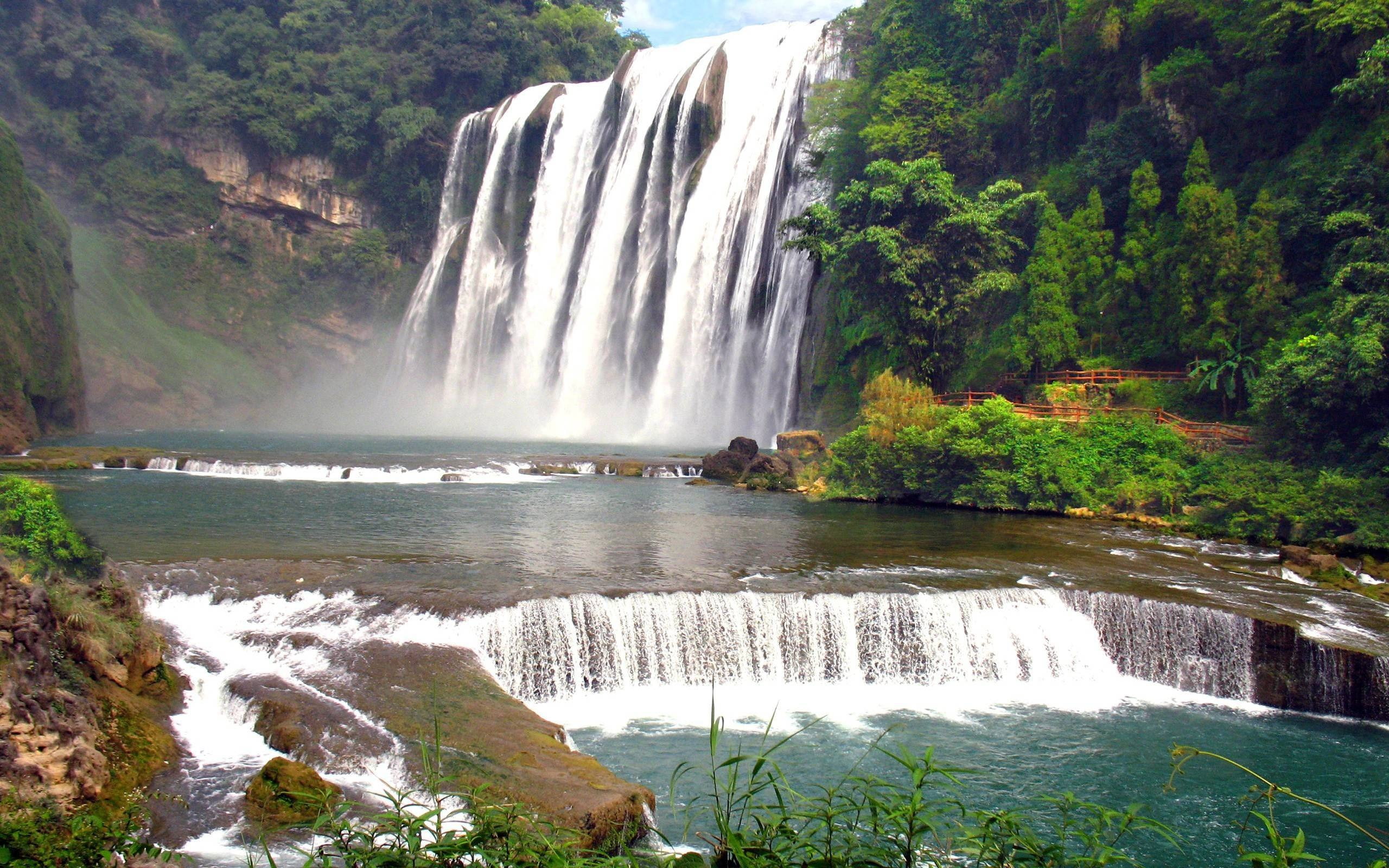 Tropical Rainforest Waterfall-HD Desktop Wallpaper, waterfall and trees