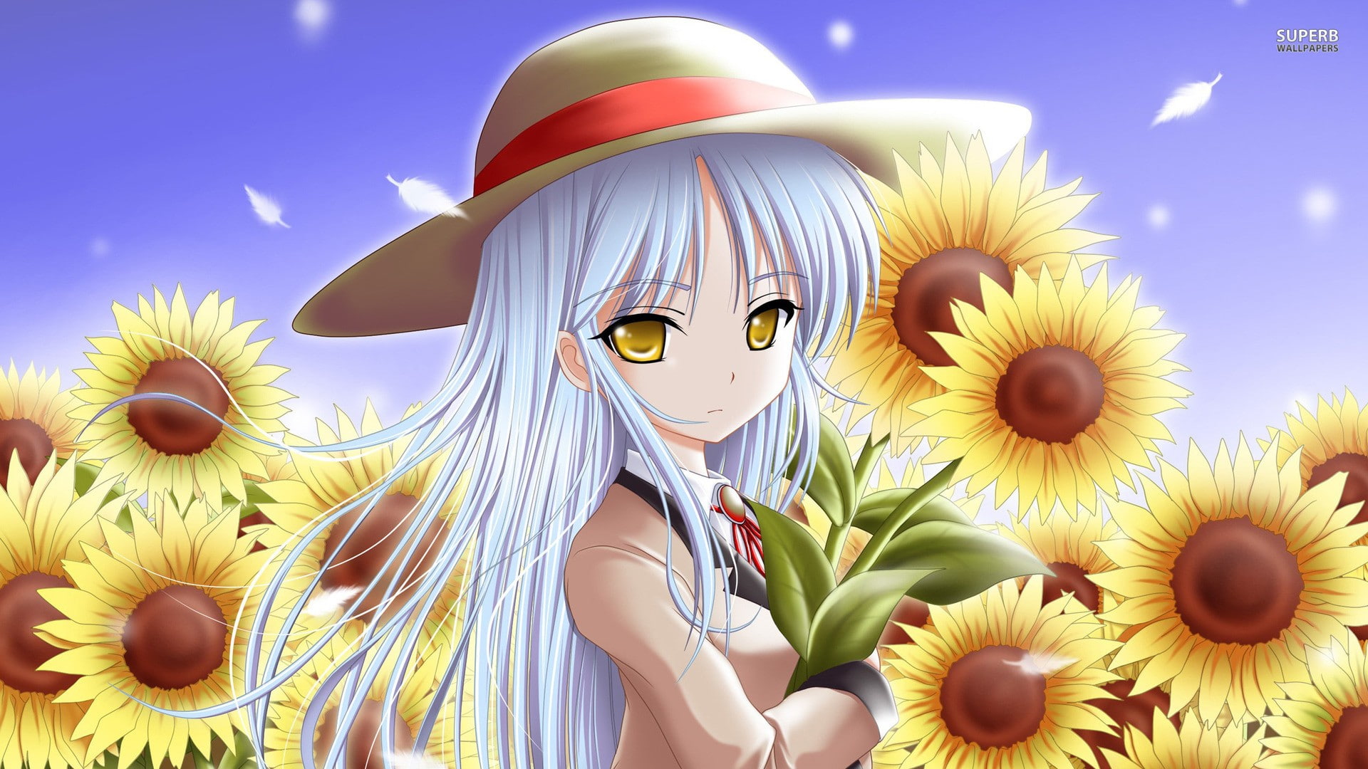 anime, anime girls, Angel Beats!, Tachibana Kanade, sunflowers