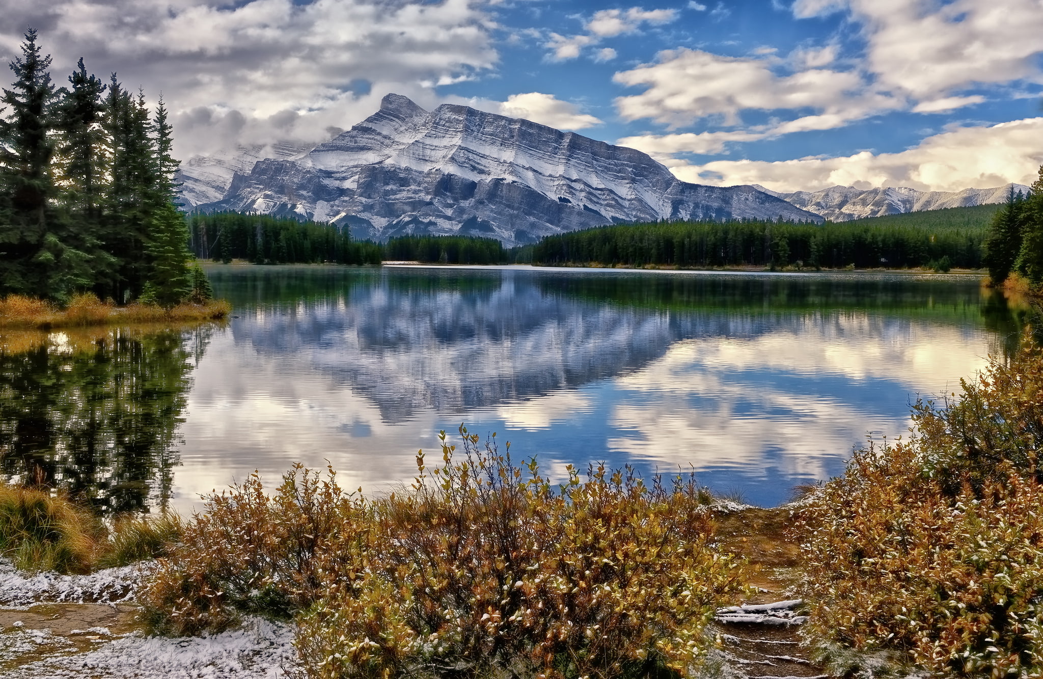mountains, lake, Canada, Banff National Park, Mount Rundle
