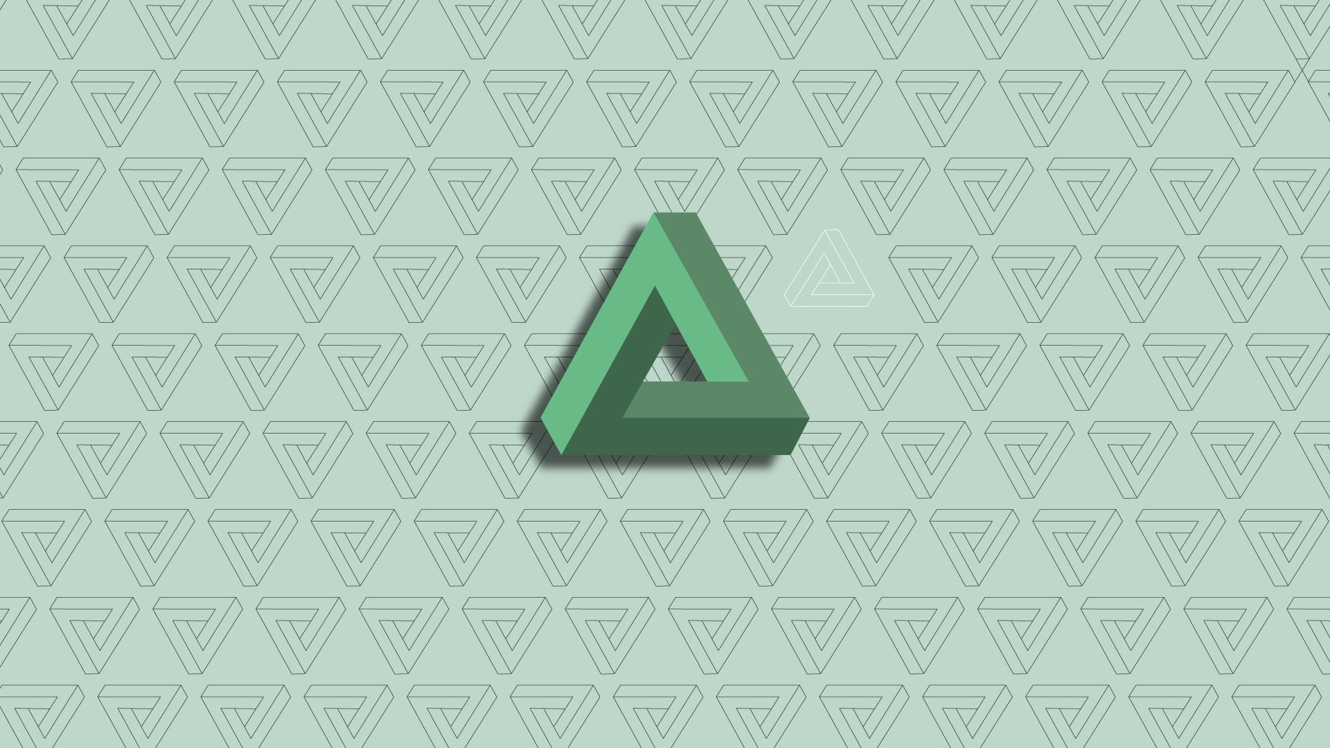 triangular green wallpaper, geometry, Penrose triangle, abstract