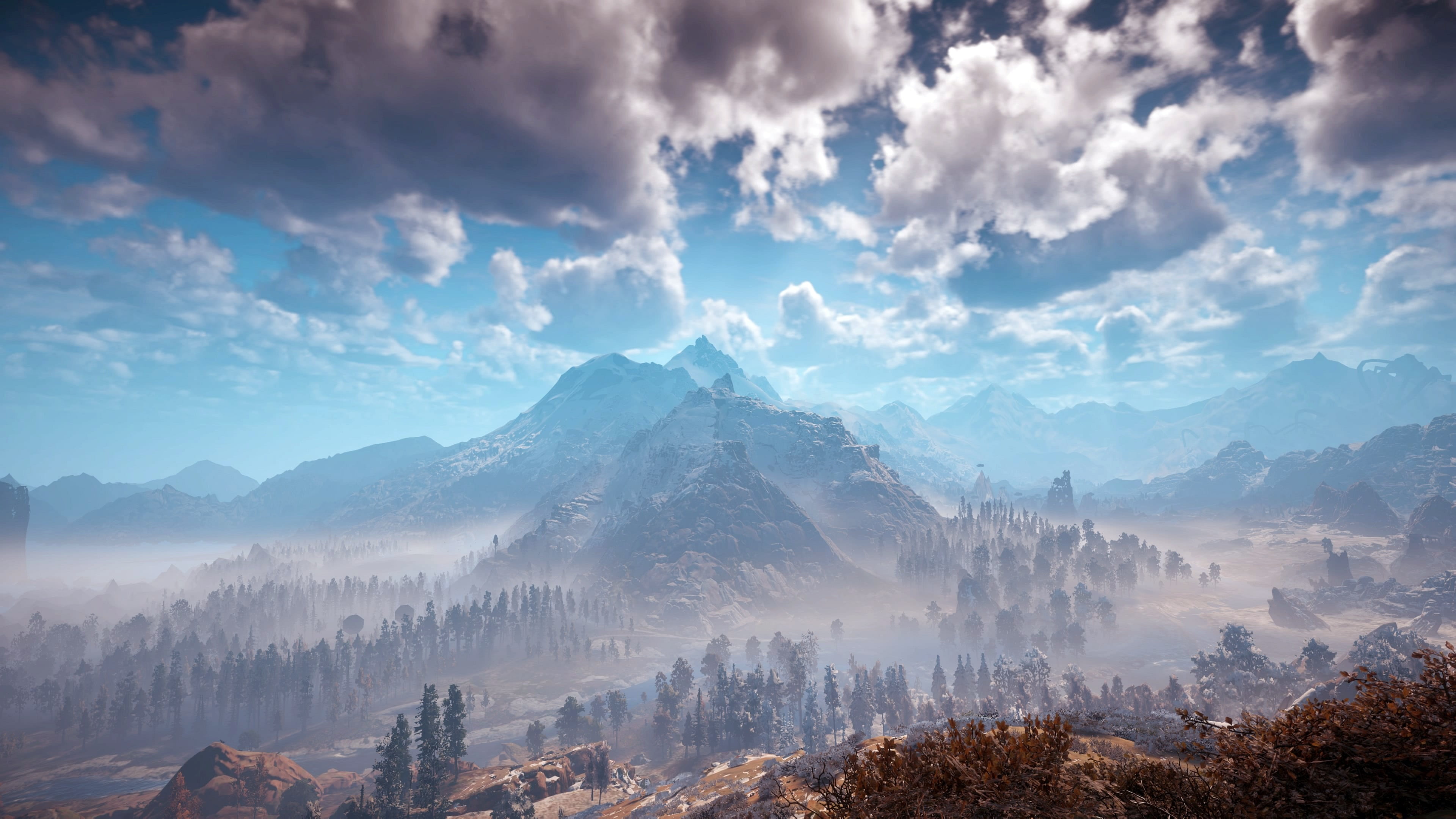 mountain and clouds painting, video games, Horizon: Zero Dawn
