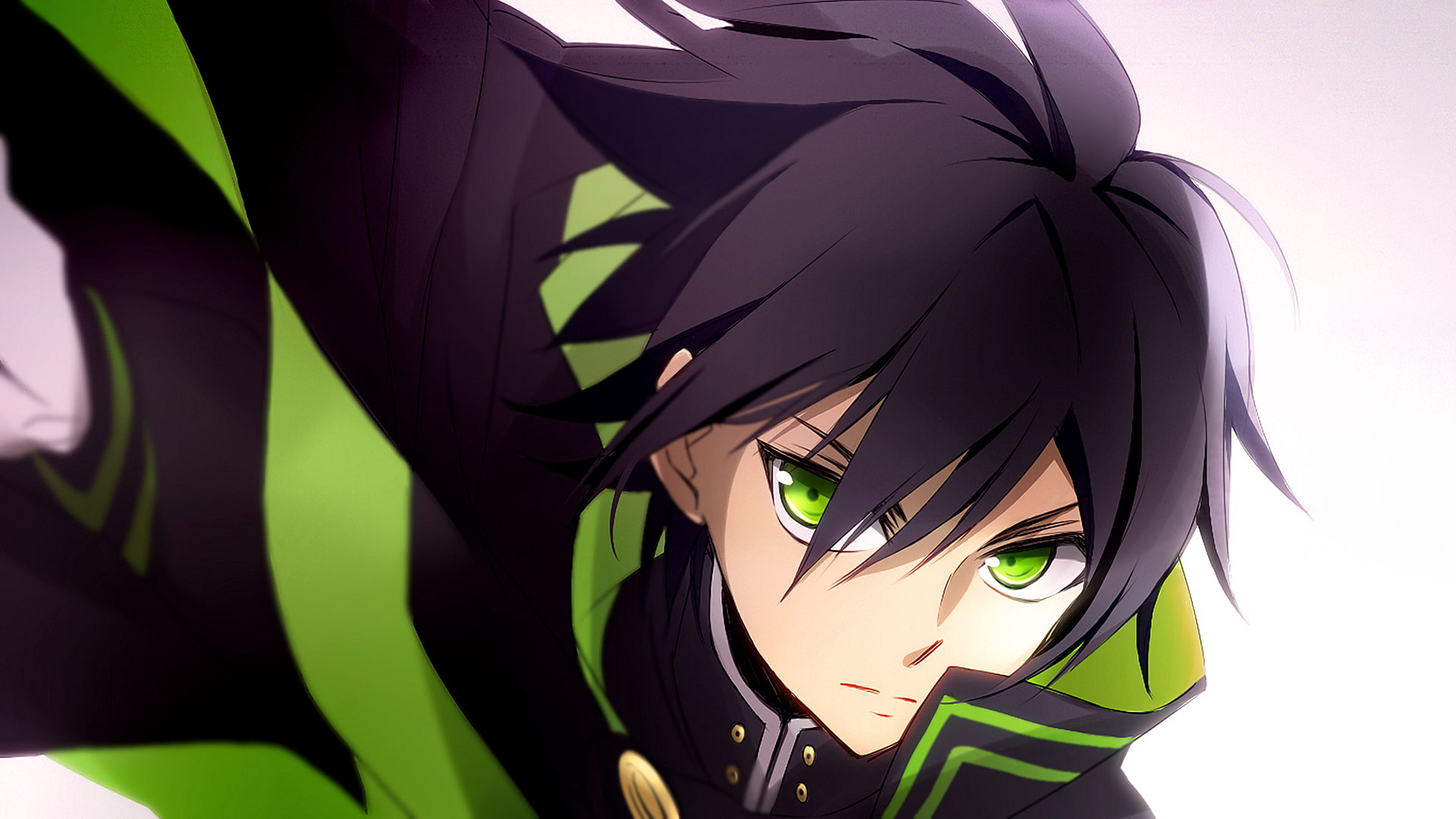 Anime, Seraph of the End, Black Hair, Boy, Close-Up, Green Eyes