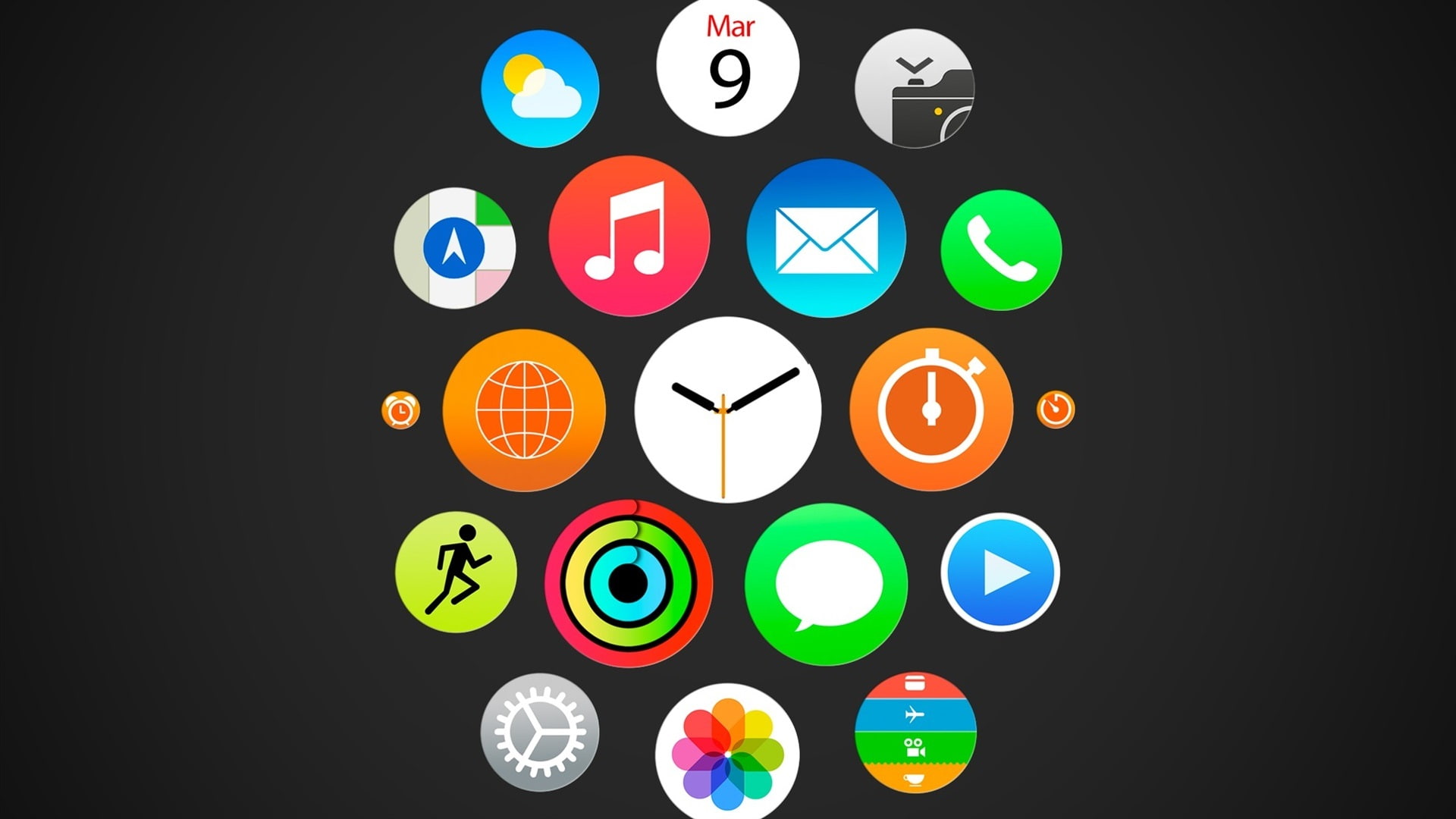 Apple watch, iWatch menu, ios icons