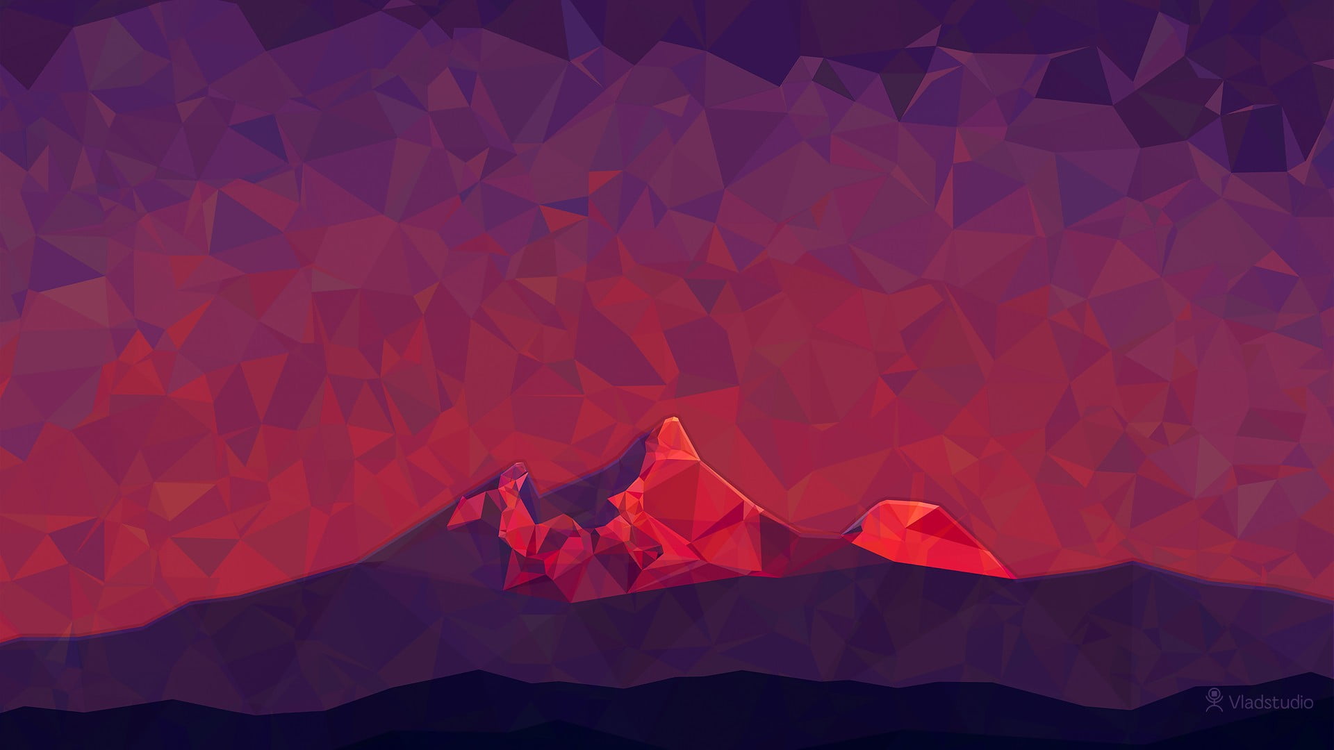 red and gray mountain, digital art, low poly, minimalism, 2D