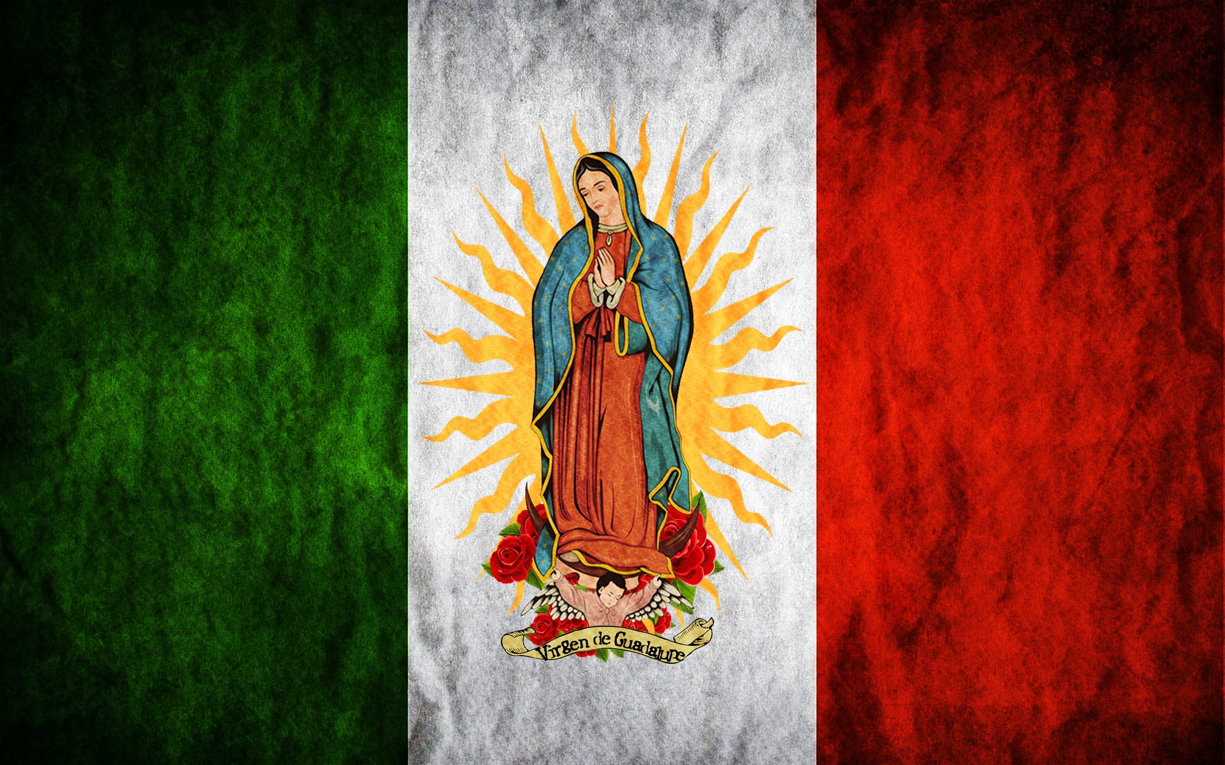 Mexico, flag, Virgin Mary