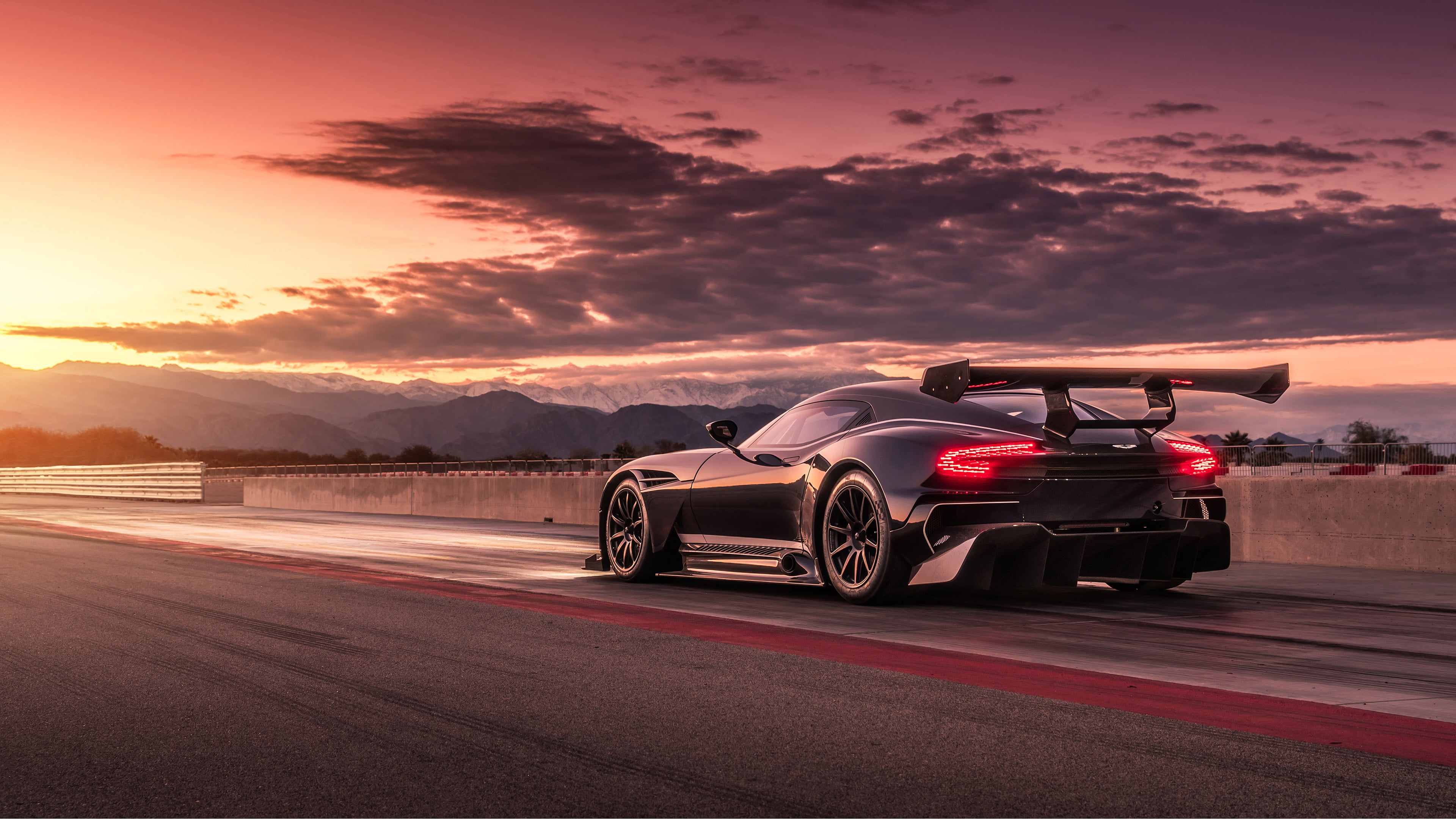Aston Martin Vulcan, car, supercars, sunset, clouds, race tracks