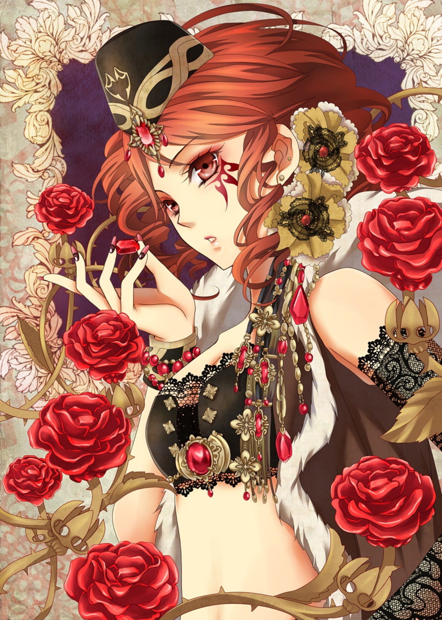 anime, beautiful, beauty, girl, original, red, rose