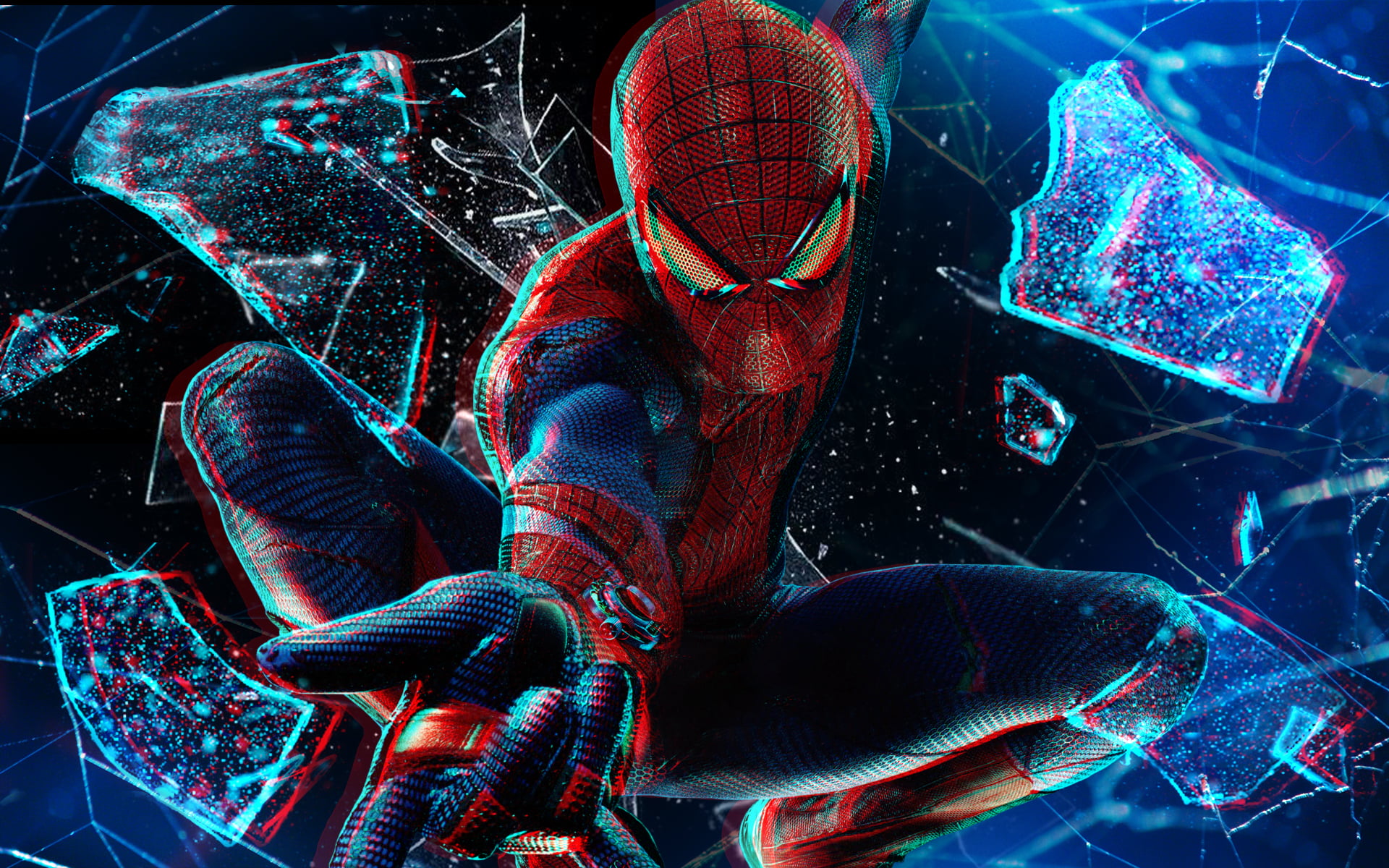 Marvel Spider-Man wallpaper, in flight, broken glass, 1080p, Spider man