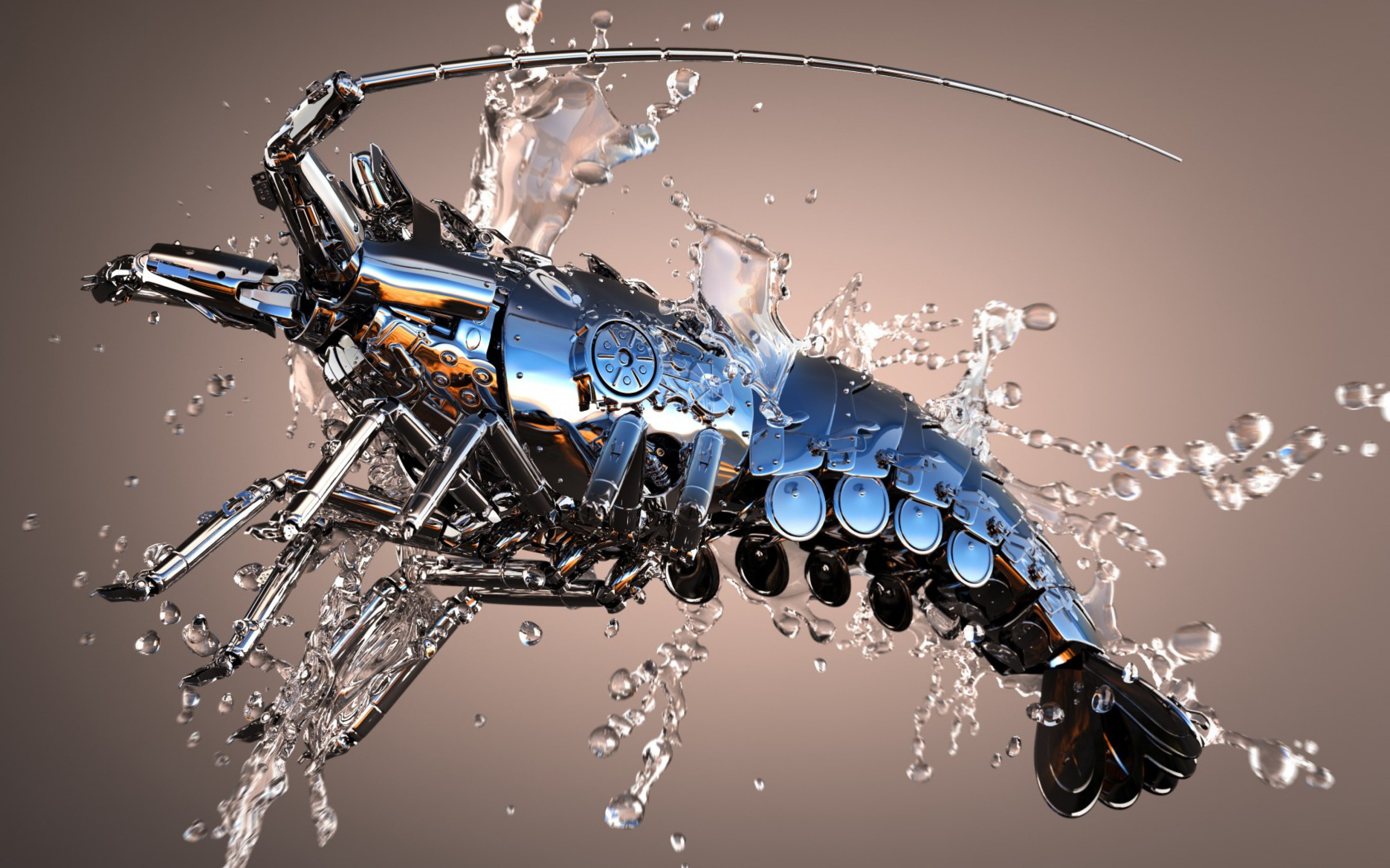 lobster, metal backgrounds, spray, Download 3840x2400 Lobster